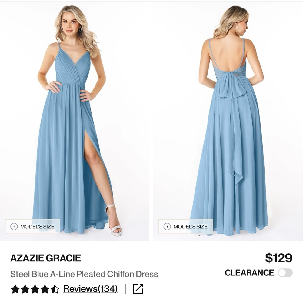 Azazie Backless Steel Blue Dress